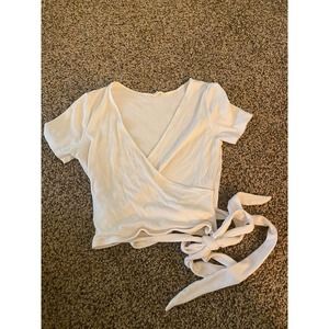 Garage White V-Neck Tie Top